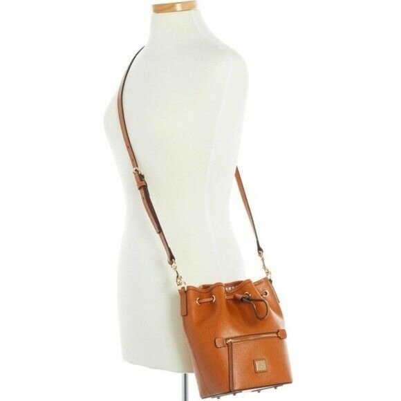 Dooney & Bourke Handbags - Dooney & Bourke Brown Saffiano Small Drawstring Crossbody Bag
